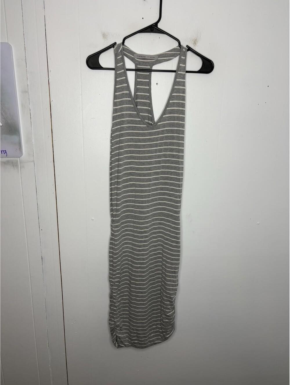 Athleta Dress Womens Small Ember Midi Ruched Sides Striped Racerback Summer
